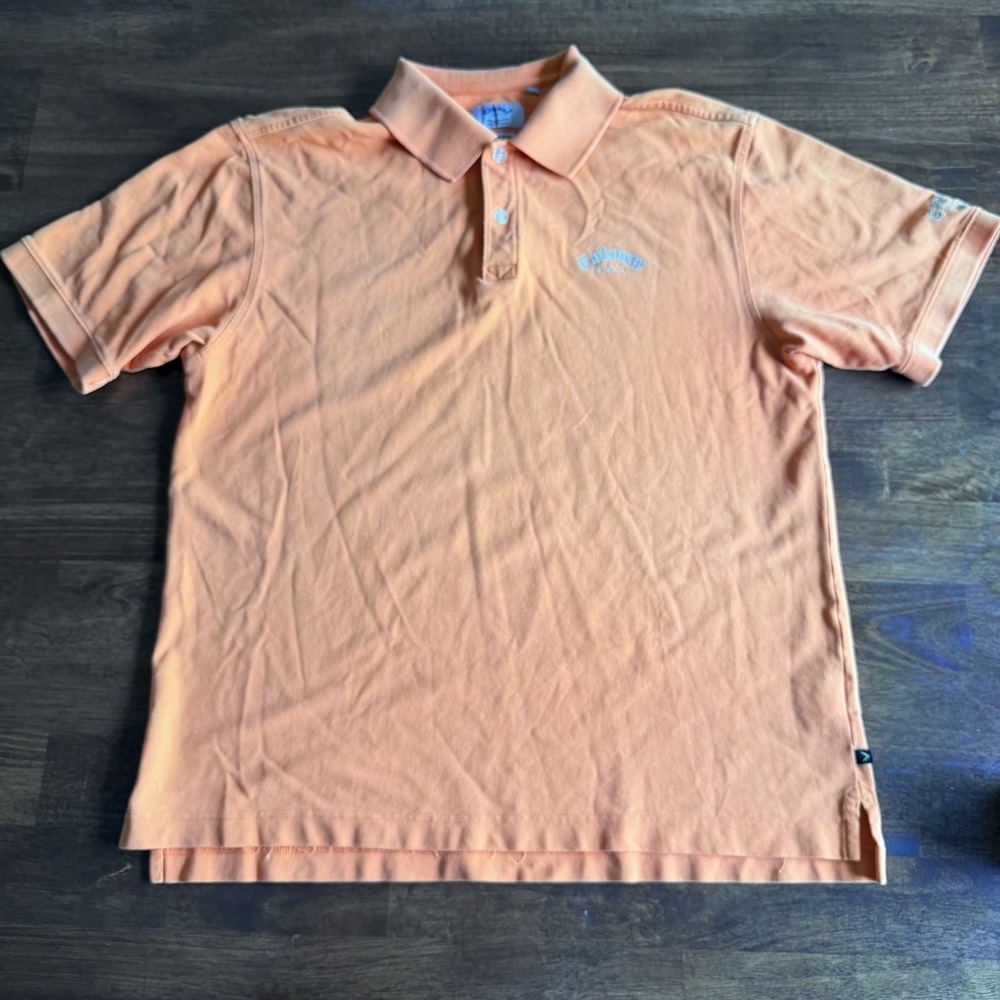 Vintage Y2K Callaway Golf Sport Polo Pastel Orange Men Size Medium Combed Cotton